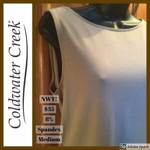 NWT! 8% Spandex Tan Light Brown Crean Boatneck Sleeveless Top Coldwater Creek